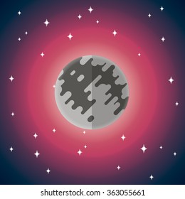 Vector flat icon of Moon. Isolated on a color background with stars.