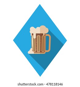 Vector flat icon with mug of dark beer on the blue rhombus background.