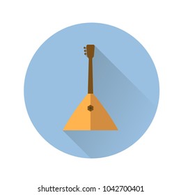 Vector flat icon for musical theme with long shadow. Cartoon illustration of russian musical instrument balalaika. 