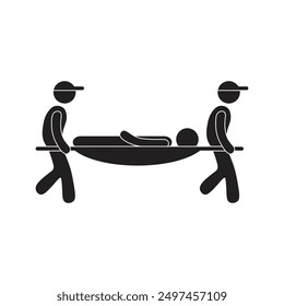 vector flat icon of a person being lifted on a stretcher by medical personnel