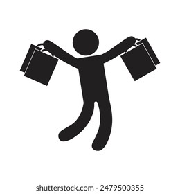 Icono plano de Vector de la persona que lleva las bolsas de compras