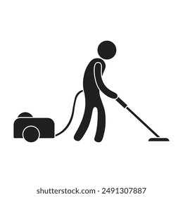 vector flat icon of person cleaning with vacuum