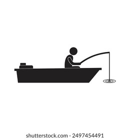 vector flat icon of a person fishing on a boat