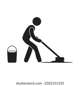 vector flat icon of a person mopping the floor