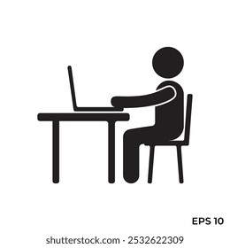 vector flat icon of a person playing on a laptop