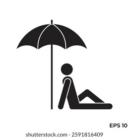 vector flat icon of person relaxing sunbathing with umbrella