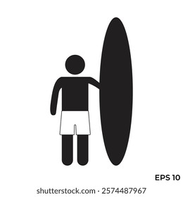 vector flat icon of person with surfboard