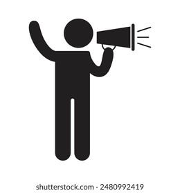vector flat icon of person talking using loudspeaker