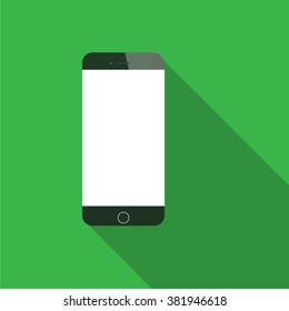 Vector flat icon of phone. Phone flat on the background with shadow. White screen. 
Phone template. Phone concept.