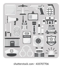 Vector of flat icon, Police set on isolated background