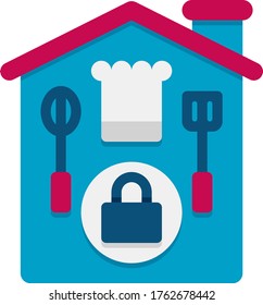 Vector flat icon of quarantine cooking challenge. Illustration of kitchen utensils in a house.