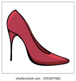 Vector flat icon of red female high-heeled shoes. Flat icon, vector sign, pictogram, logo illustration. Vector stock illustration isolated on white