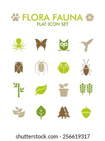 Vector Flat Icon Set - Flora and Fauna