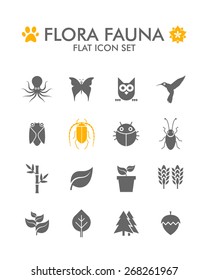 Vector Flat Icon Set - Flora and Fauna
