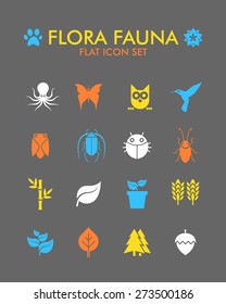 Vector Flat Icon Set - Flora and Fauna 