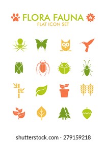 Vector Flat Icon Set - Flora and Fauna 