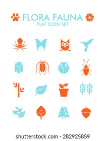 Vector Flat Icon Set - Flora and Fauna 