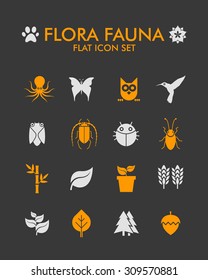 Vector Flat Icon Set - Flora and Fauna 