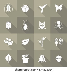 Vector Flat Icon Set - Flora and Fauna 