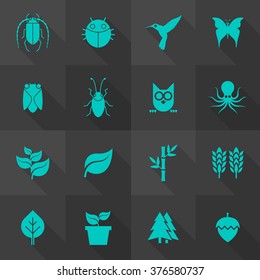 Vector Flat Icon Set - Flora and Fauna
