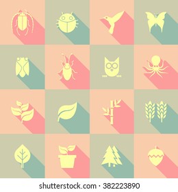 Vector Flat Icon Set - Flora and Fauna
