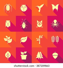Vector Flat Icon Set - Flora and Fauna
