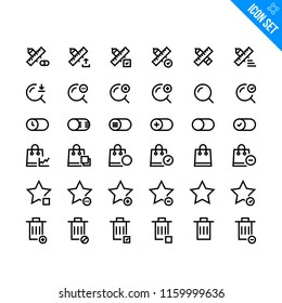 Vector Flat Icon Set in Line Style. Contains such Icons as Drawing Tools, Search, Switcher, Shopping Bag, Star or Favorites, Trash Can.