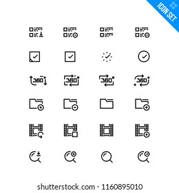 Vector Flat Icon Set in Line Style. Contains such Icons as News, Approve, 360 Degrees, Folder, Video, Search.