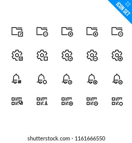 Vector Flat Icon Set in Line Style. Contains such Icons as Folder, Settings, Notification, News Feed.