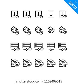 Vector Flat Icon Set in Line Style. Contains such Icons as Download, Cookie, Server, Ruler.