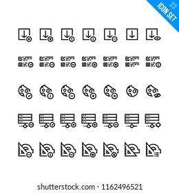 Vector Flat Icon Set in Line Style. Contains such Icons as Downloads, Survey, Cookies, .Server, Rulers