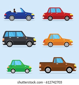 Vector Flat Icon Set of Modern Vehicles, Including Various of Cars