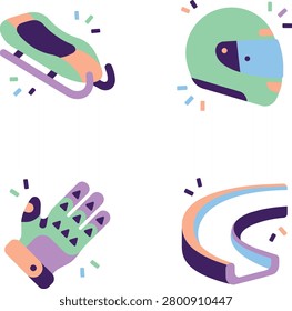 Vector Flat Icon Set of Winter Sports Gear Luge Helmet and Goggles
