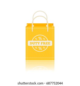 Vector flat icon of shopping bags in Duty Free shop at airport. Isolated on white background illustration of different paper bags for goods for tax free airport shopping.