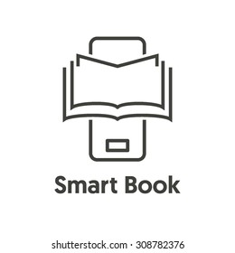 Vector flat icon (sign, symbol) of smart book. Book inside phone in silhouette style, outline design