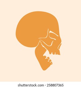 Vector flat icon of speaking skull with open mouth. Profile view. Silhouette.