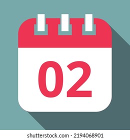 Vector flat icon of specific day calendar red with gray, vector illustration, day 02.