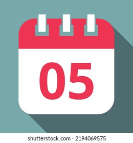 Vector flat icon of specific day calendar red with gray, vector illustration, day 05.