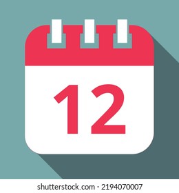 Vector flat icon of specific day calendar red with gray, vector illustration, day 12.
