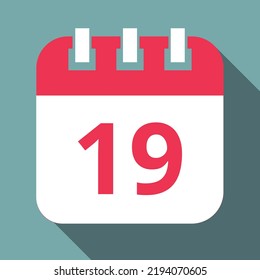 Vector flat icon of specific day calendar red with gray, vector illustration, day 19.