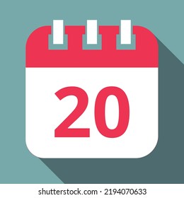 Vector flat icon of specific day calendar red with gray, vector illustration, day 20.