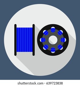 vector flat icon spool for 3D printer, plastic for 3D printer, grey, blue