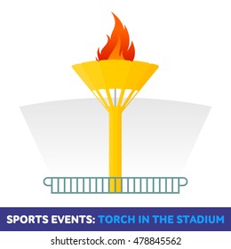 Vector flat icon sport events - torch in the stadium. booklets, brochures, promotional materials, banners, web design. Isolated on a white background