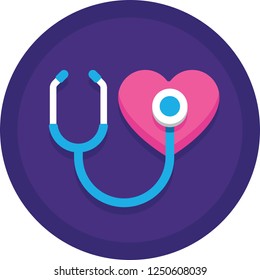Vector flat icon of a stethoscope and heart sign, medical checkup concept illustration