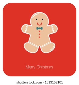 Vector flat  icon sticker of holiday gingerbread man or Christmas cookie for celebration New year 