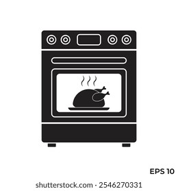 vector flat icon of stove oven cooking chicken