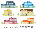 Vector flat icon suburban american house. For web design and application interface, also useful for infographics. Family house icon isolated on white background. Neighborhood with homes illustrated.