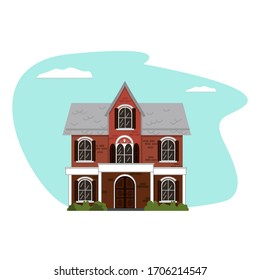 Icono vectorial de la casa suburbana americana. Para el diseño web y la interfaz de aplicaciones, también útil para infografías. Icono de casa familiar aislado en fondo blanco.