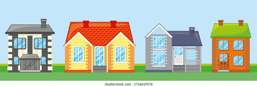 Vektorillustration Wohnung Symbol des Vorstadtgebäudes Amerikas. Für Webdesign und App-Schnittstelle, Infografik. Familienhaus-Symbol einzeln auf weißem Hintergrund.