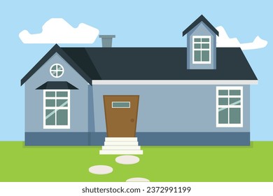 Vector flat icon suburban american house.
